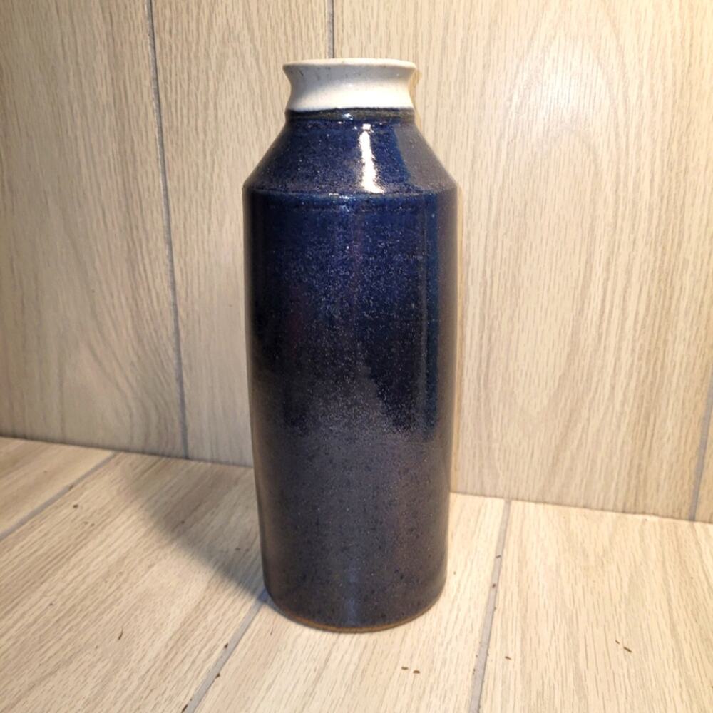 Vtg Elegant Blue Vase Pottery Coin Jar Shelf Sitter Vacation Money "Condo Money"